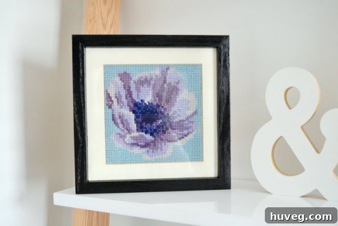 Elizabeth Bradley anemone needlepoint art piece