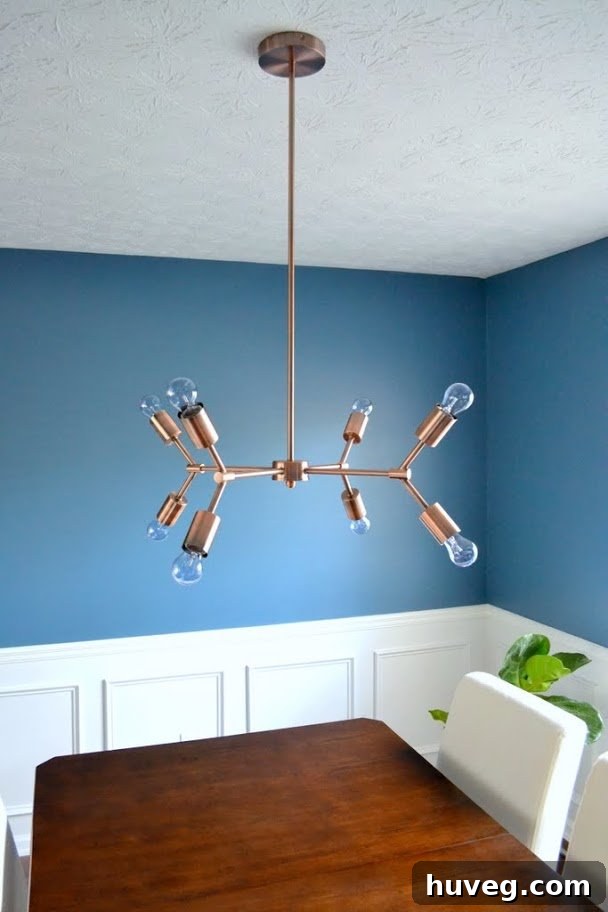 Elegant copper dining room chandelier with a modern design