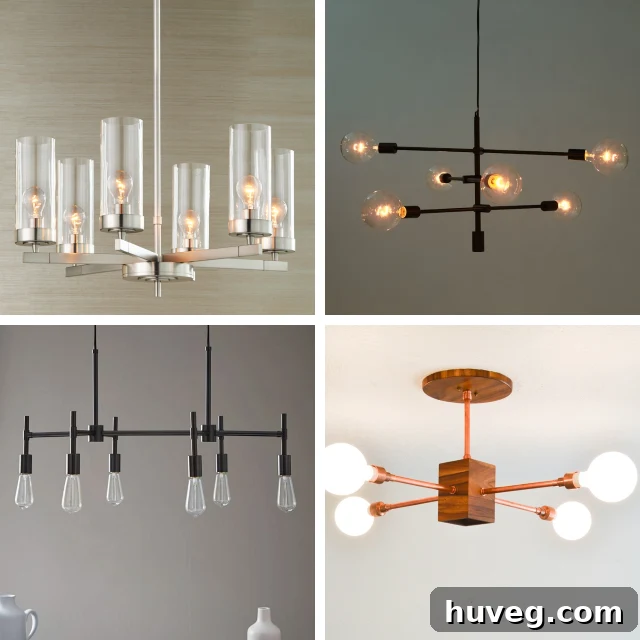 Selection of modern and industrial-style lighting options, including chandeliers and DIY ideas, similar to the new copper fixture
