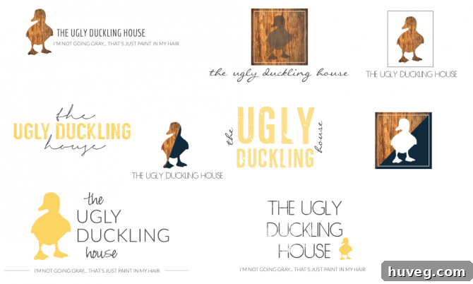 Multiple conceptual new logo options displayed for The Ugly Duckling House blog