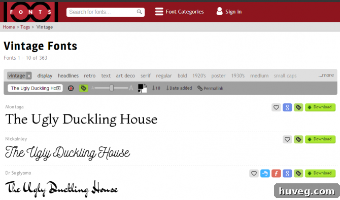 Screenshot of the 1001 Fonts website, showing various font categories for selection