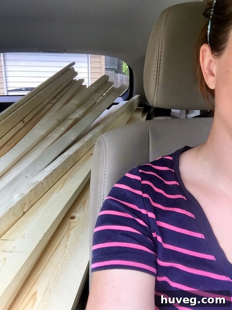SUV loaded with lumber for a DIY project