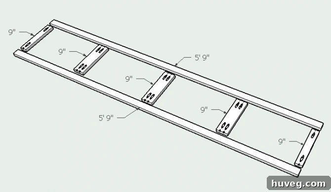 Underside view of DIY thin floating shelf support frame