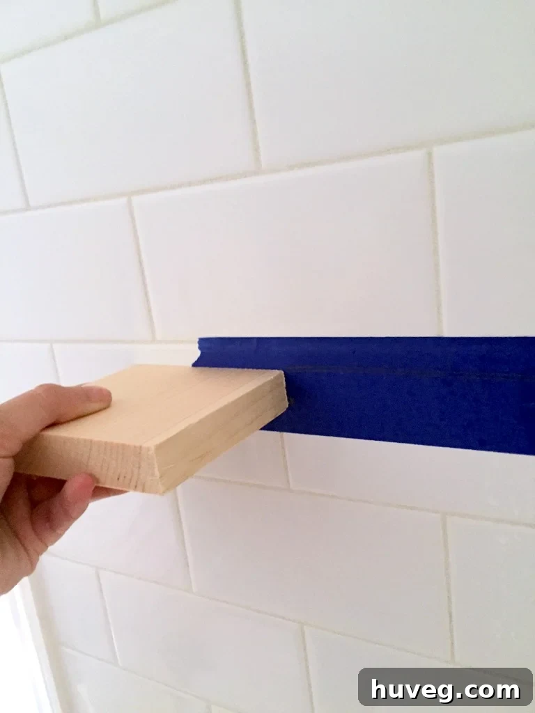 measuring block on tile