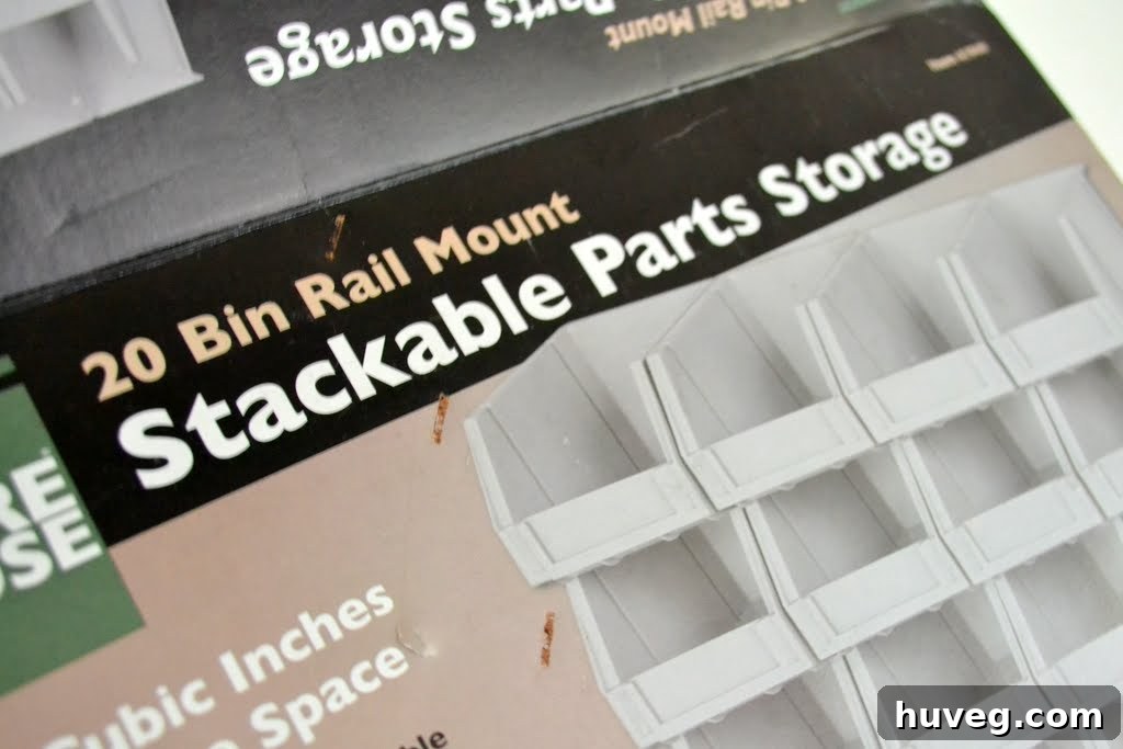 Packaging of Stackable Parts Storage bins from Harbor Freight