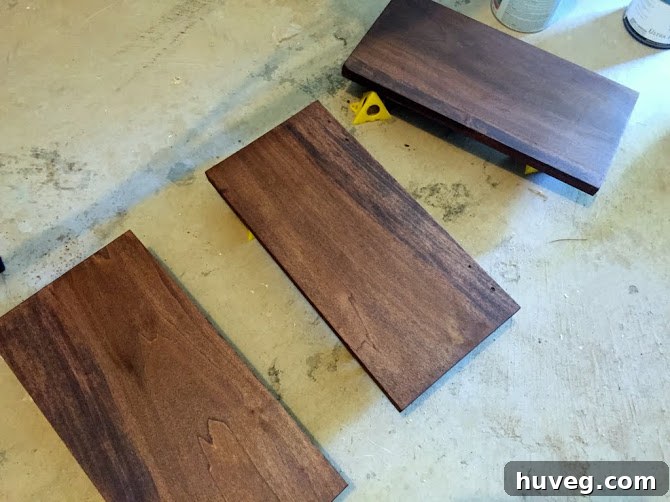 Staining step stool steps with custom 'Hot Walnut' blend