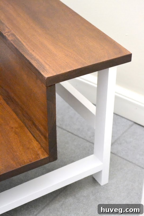 Completed modern step stool in laundry room