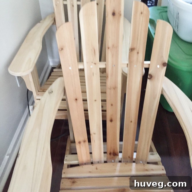 Newly assembled Adirondack chairs waiting for finishing