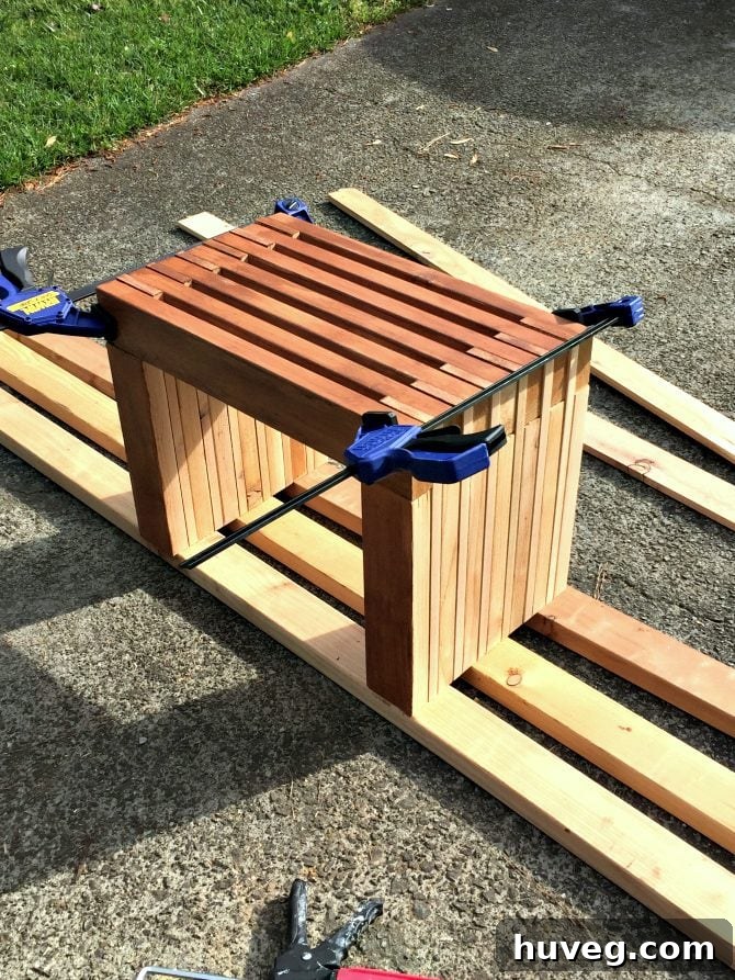 Small Rustic Outdoor DIY Bench Nearing Completion