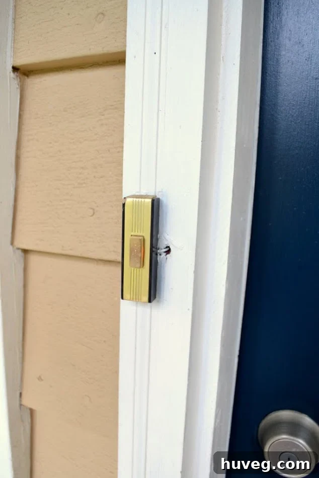 Here is my old doorbell with a dated brass finish that match the door or the nickel finish on the other door accessories