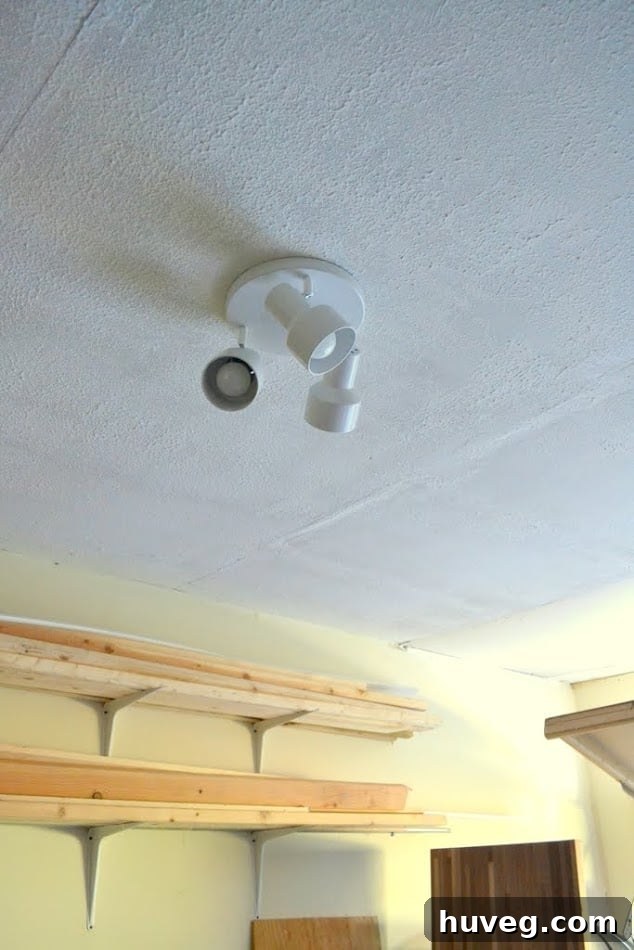 Close-up of a modern LED bulb installed in a light fixture