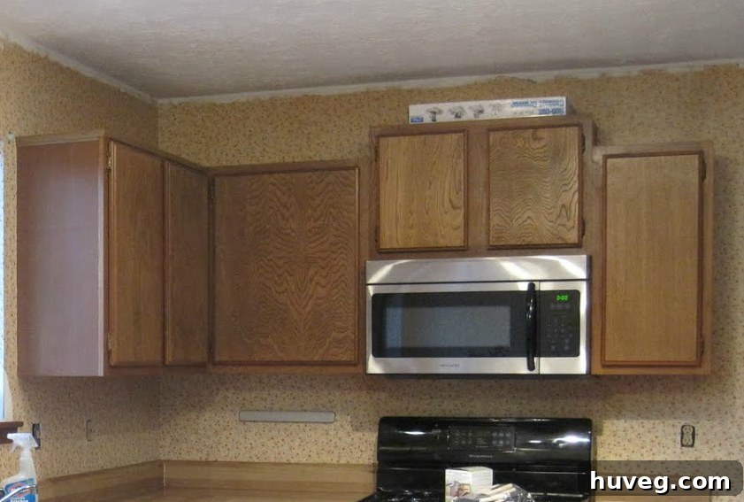 Before shot of the old kitchen cabinets from 2010, showing a different wall color and overall style.