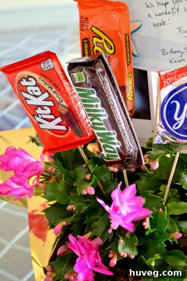 An easy and thoughtful DIY candy bouquet gift idea for any occasion, featuring popular candy bars.