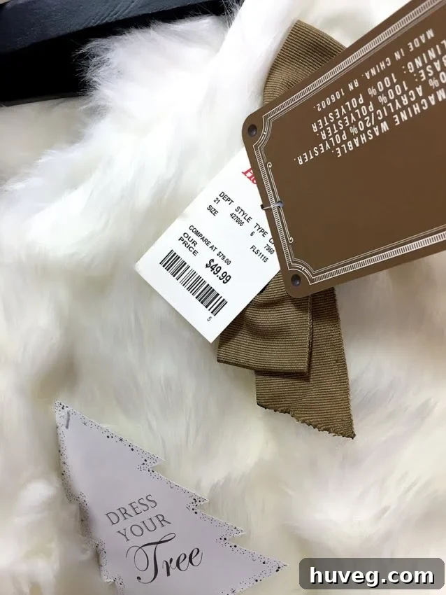 HomeGoods price tag for a faux fur tree skirt showing $49.99