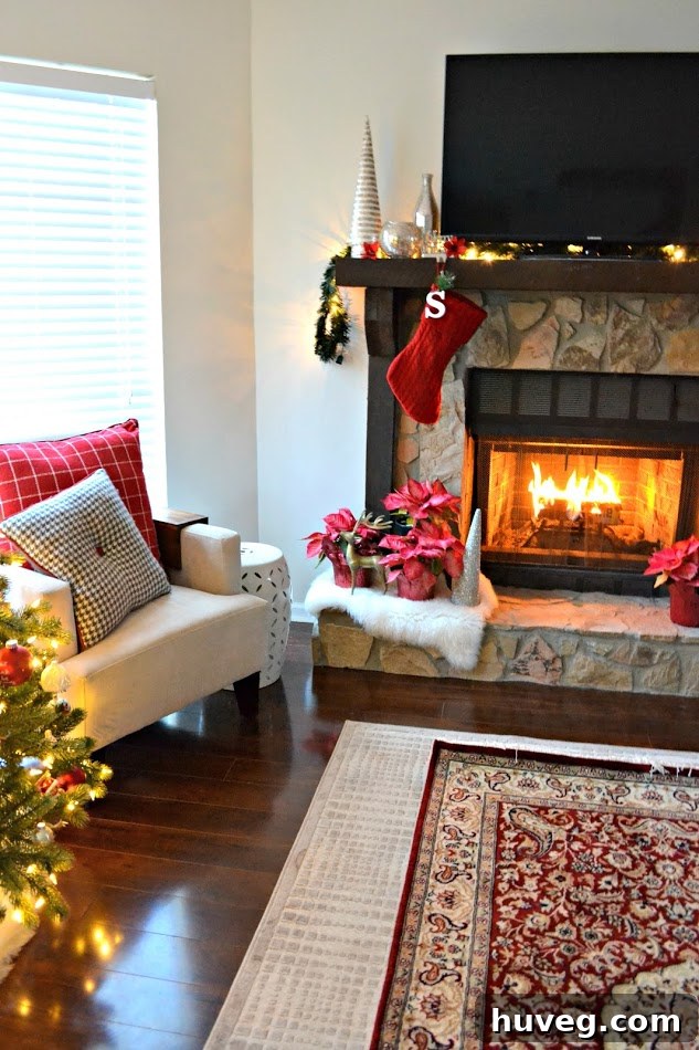 Cozy Christmas Mantel and Fireplace View