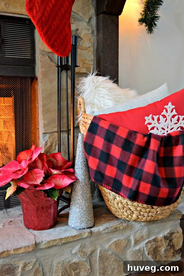 Christmas Mantel with Cozy Pillows and Decorations