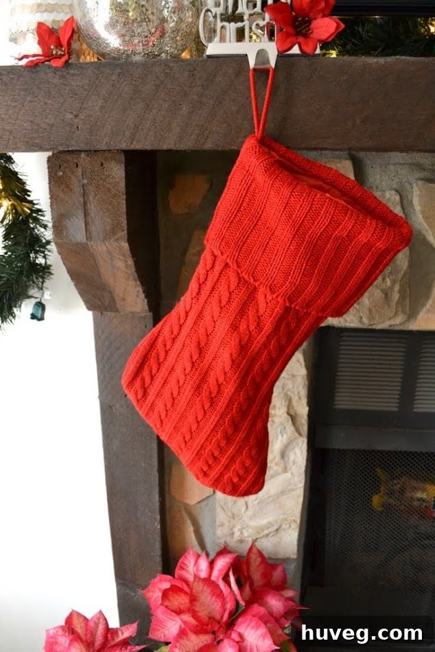 Beautifully shaped stocking after filling with tissue paper