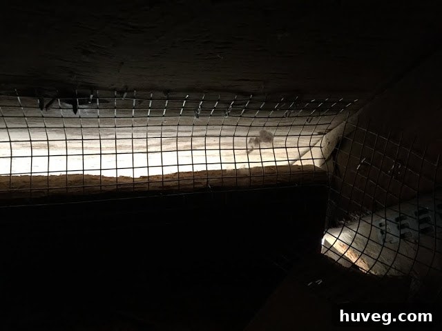 Light filtering into the attic through squirrel entry points, indicating where to apply mesh