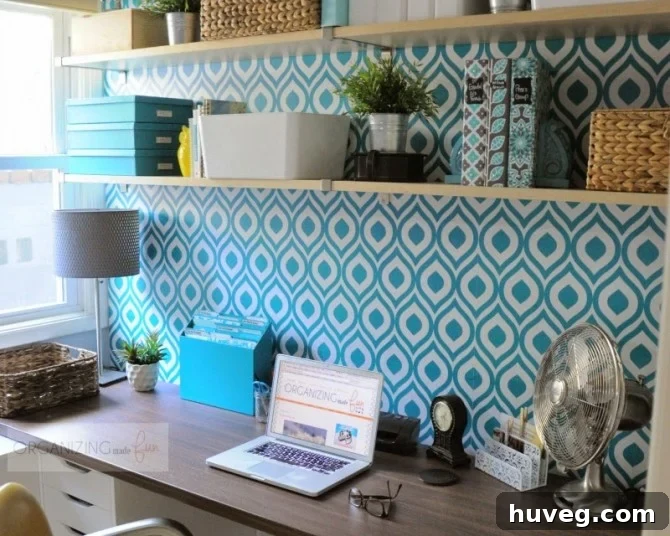 A bright and organized home office reveal by Organizing Made Fun, showcasing a personal aesthetic.
