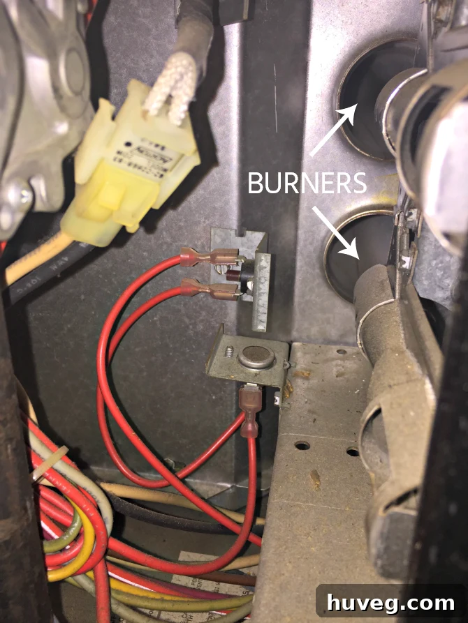 Close-up view of furnace burners in a state of rest, awaiting ignition.