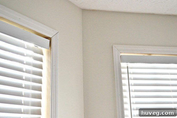 closeup of window trim miter cut