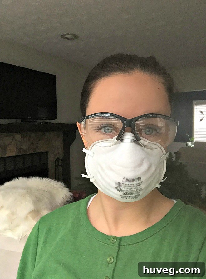 wearing safety mask for woodworking