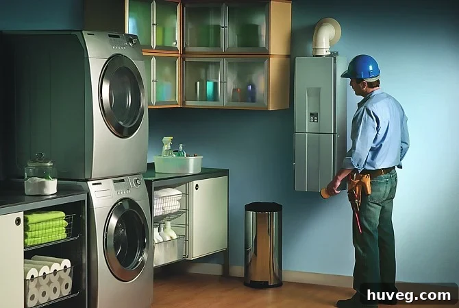 Modern, compact tankless water heater installed cleanly on a wall, showcasing its space-saving and efficient design.