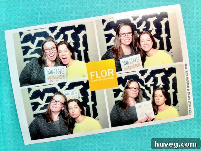 Author and Ellen making funny faces in a photo booth at the Young House Love book signing.
