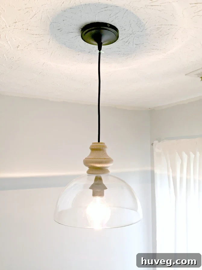 DIY kitchen light fixture lit