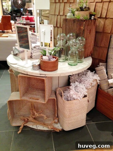 Close-up of West Elm console table decor, including a plant and stacked books