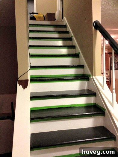 Another perspective of the transformed black and white staircase