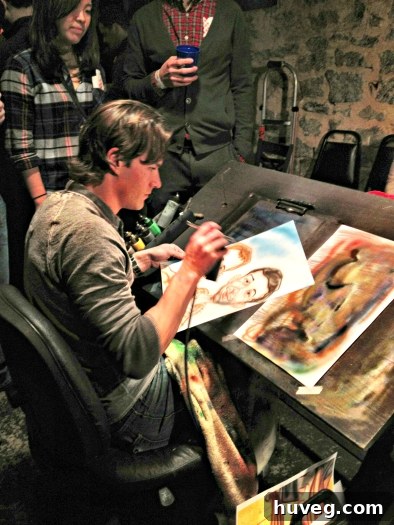 Caricature artist drawing attendees at the Atlanta Winter Beerfest