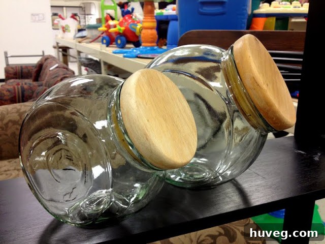 Two glass containers for sale at a thrift store