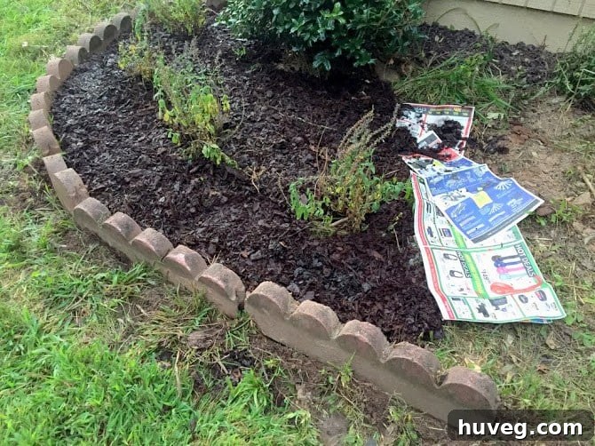 Layering newspaper under mulch for effective weed prevention