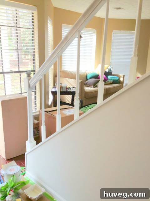 New wall color enhancing staircase banisters