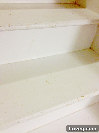 Muddy footprints on freshly painted white stairs, highlighting the impracticality of white