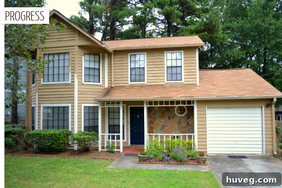 Front exterior of the house, showing trim that needs finishing to enhance curb appeal