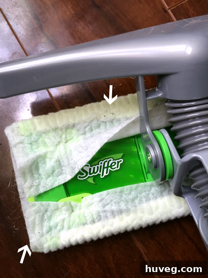 Swiffer dry cloth immediately picking up dirt and pet hair