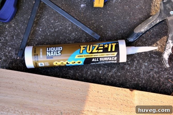 For this AC unit cover project, I used Liquid Nails Fuze*It Glue.