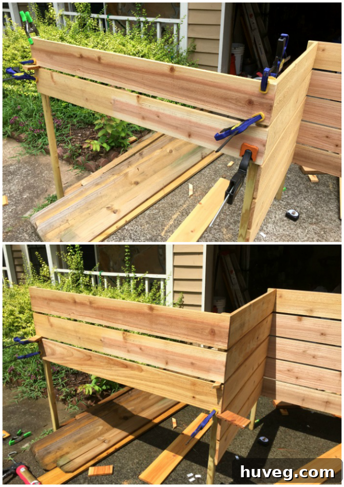 These two photos show the third panel of my air conditioner cover clamped in place and drying on the posts. 