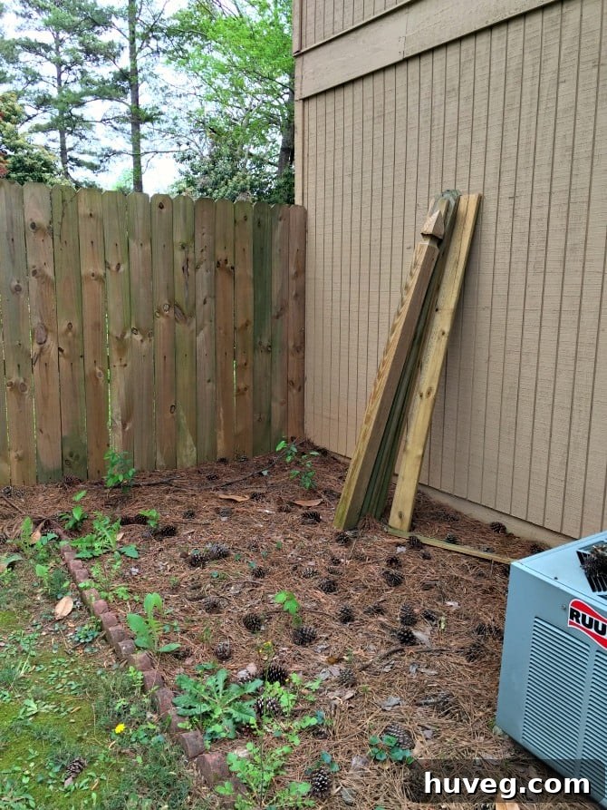 Air conditioning unit area before landscaping