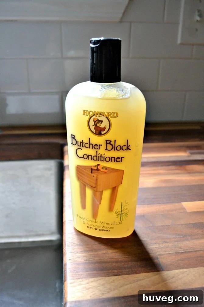 Howard Butcher Block Wood Conditioner, an essential product for wood counter maintenance