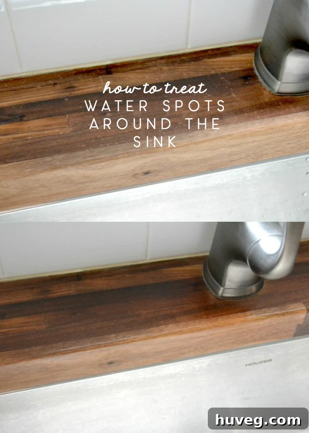 Infographic: How to effectively treat water spots around the sink on butcher block counters
