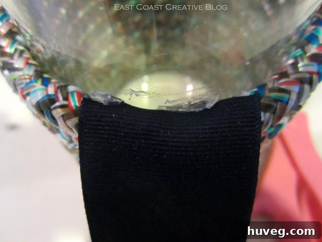 Applying ribbon to cover the rope seam