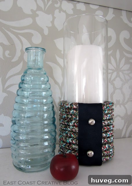 Finished vignette with DIY hurricane vase