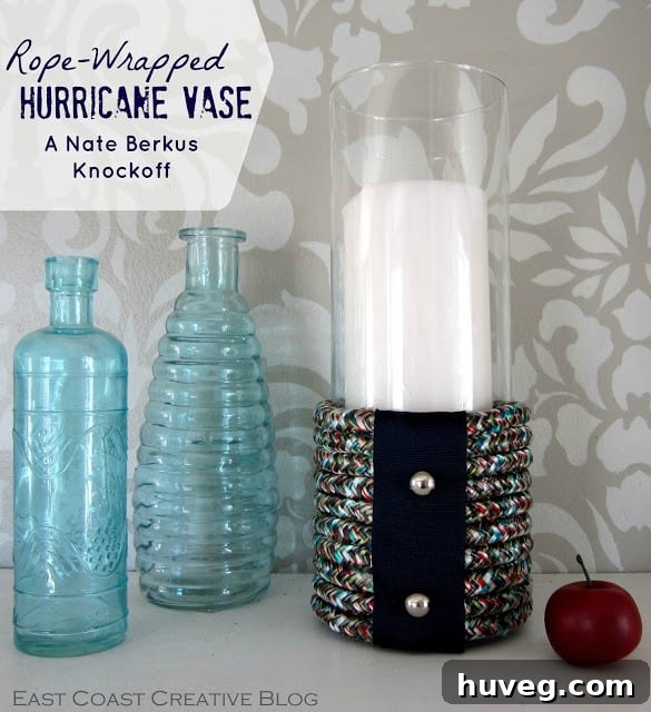 DIY rope wrapped hurricane vase dupe
