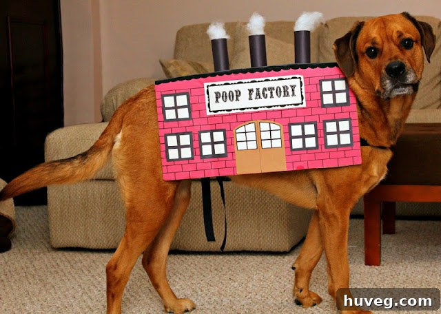 A whimsical and humorous 'Poop Factory' costume, creatively crafted by Turtles and Tails.