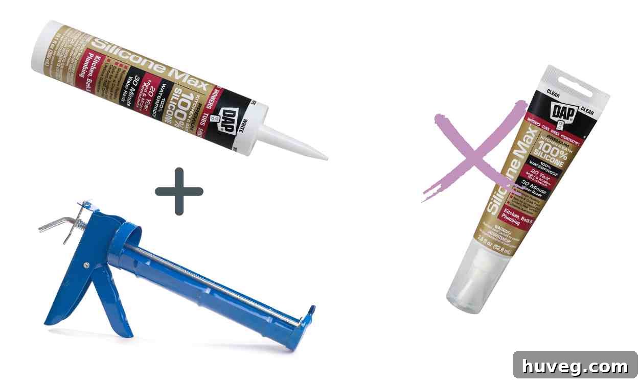 Comparison of caulk gun vs. hand-squeeze caulk tube