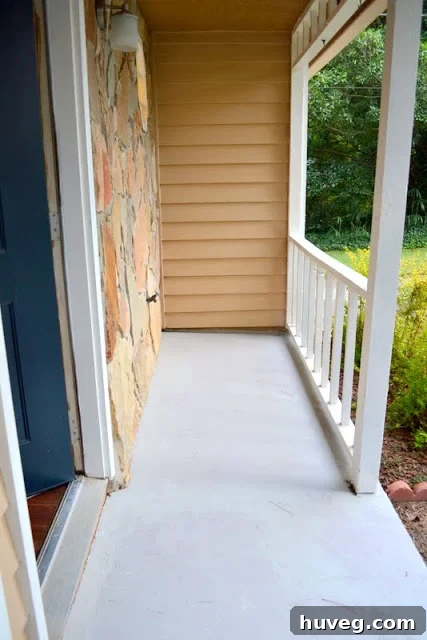 Repaired section of the stoop, showing the result of applied caulk