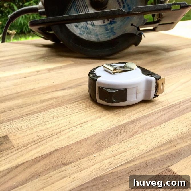 cutting butcher block counter outside